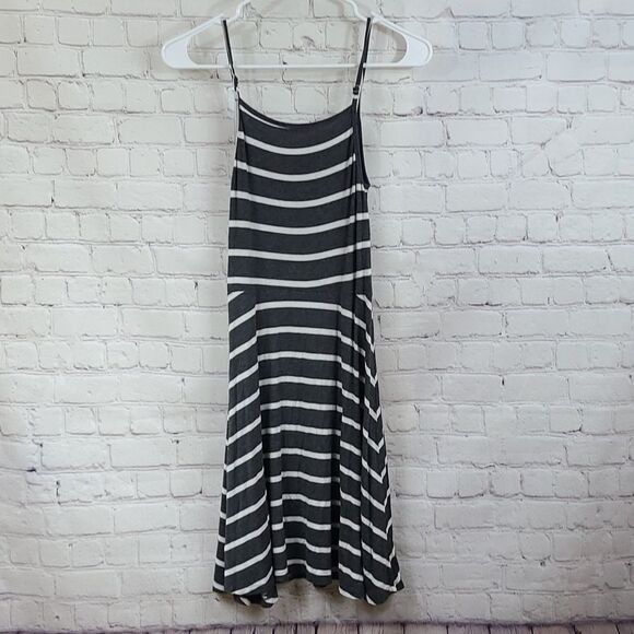 Hem & Thread Charcoal Gray Striped Fit & Flare Skater Sleeveless Cami Slip Dress - Picture 7 of 8